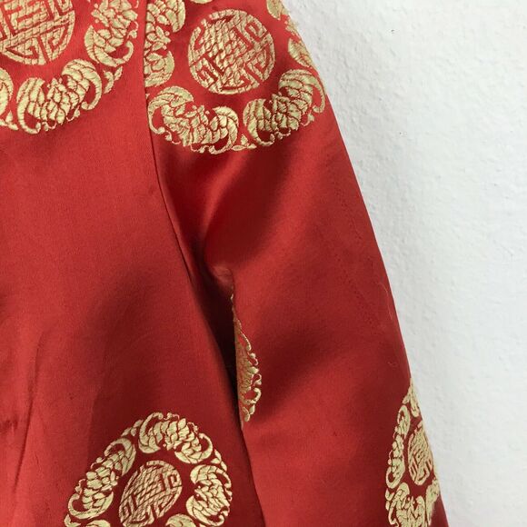 Vintage Womens Blazer Size M/L Red Gold Asian Style Quilted Accents Sateen - Picture 9 of 12